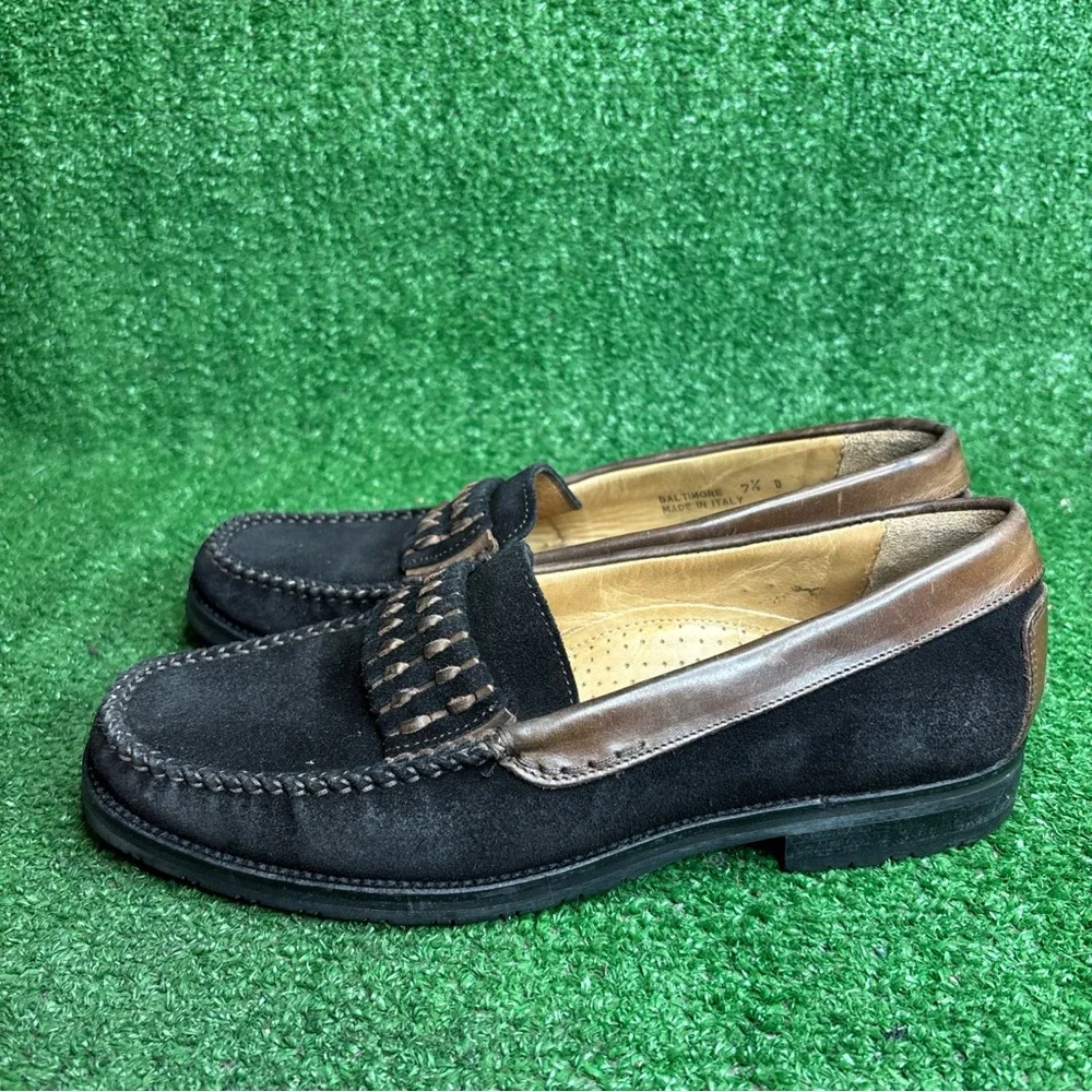 Bally Vintage Black Suede Leather Loafers Shoes Mens 7.5 Made In Italy‎